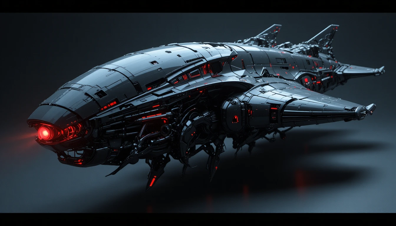 Nave espacial de látex biomecânica viva no espaço sideral escuro