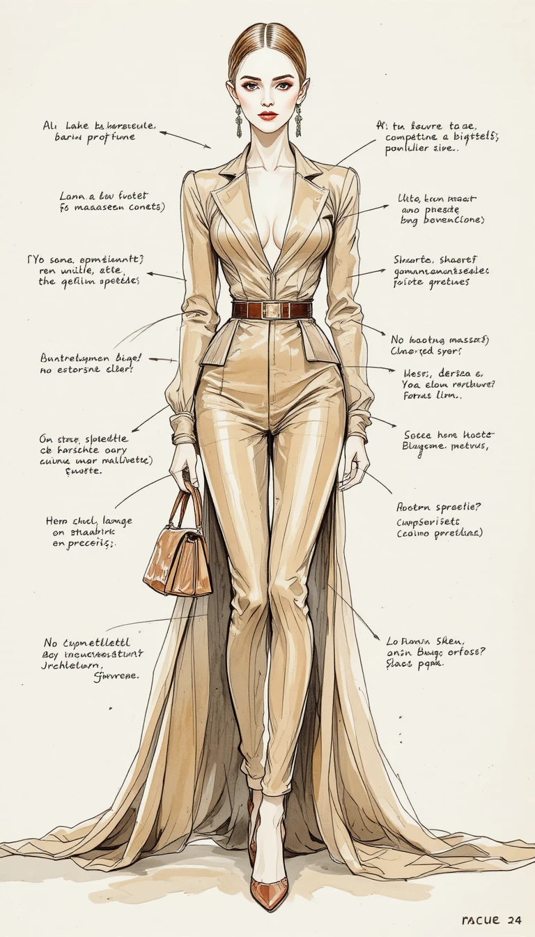 Illustration de mode élégante sur papier crème de carnet de croquis