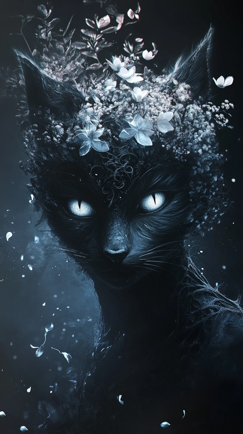 Dark floral fantasy creature with glowing petals and crown
