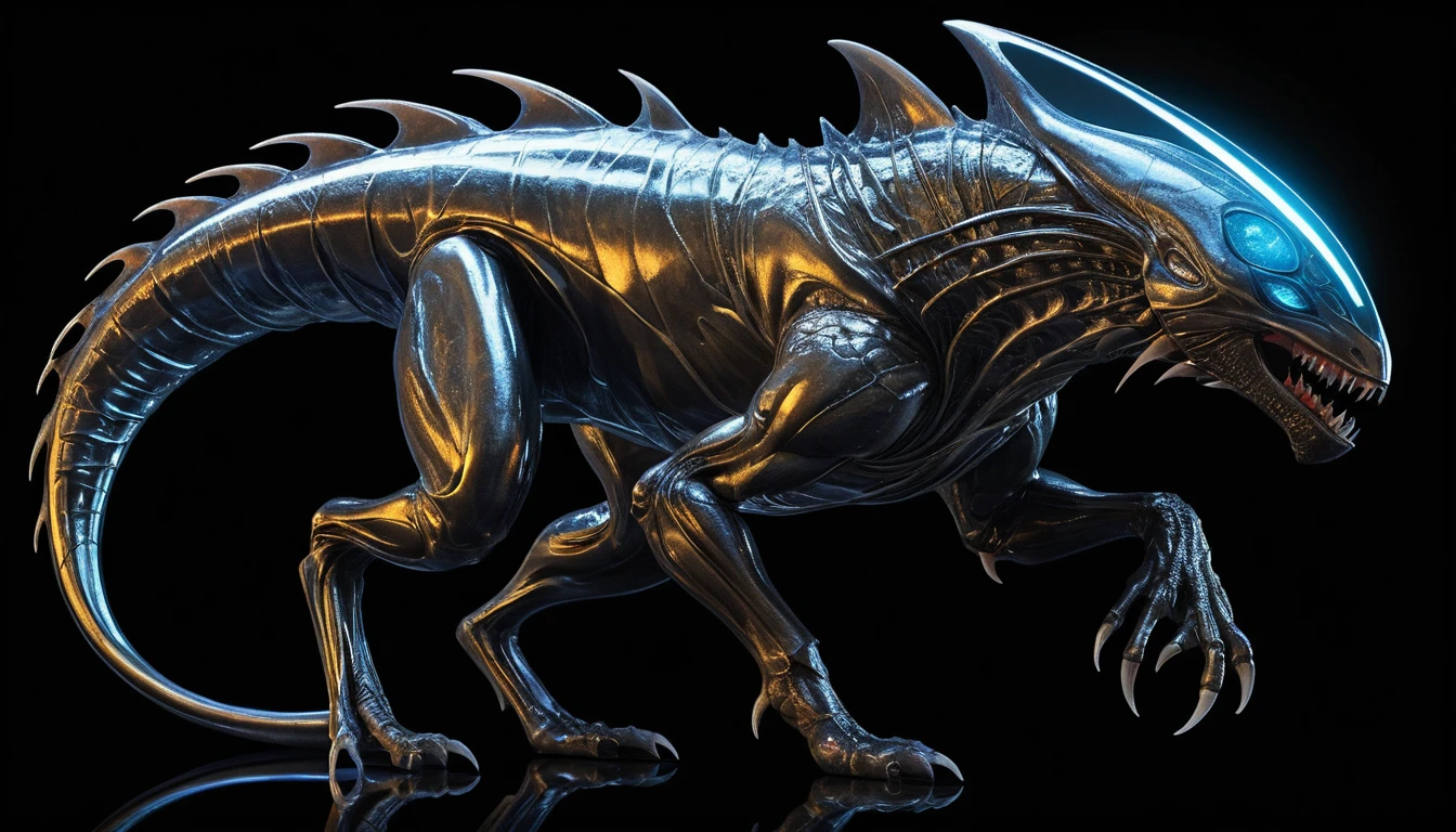 Créature vaisseau alien en latex aux veines cosmiques lumineuses