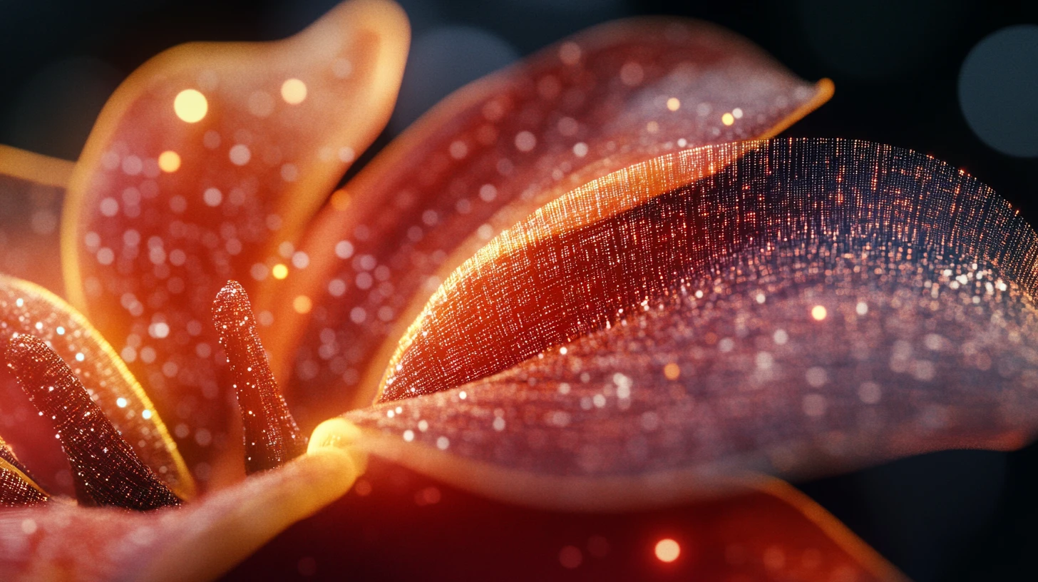 Visão macro de uma pétala digital feita de grades luminosas