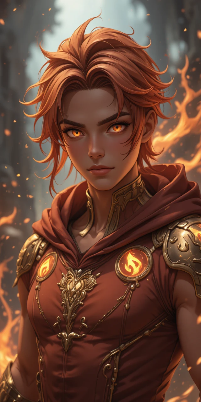 Demi-dieu archer de feu aux ailes de phénix en style anime