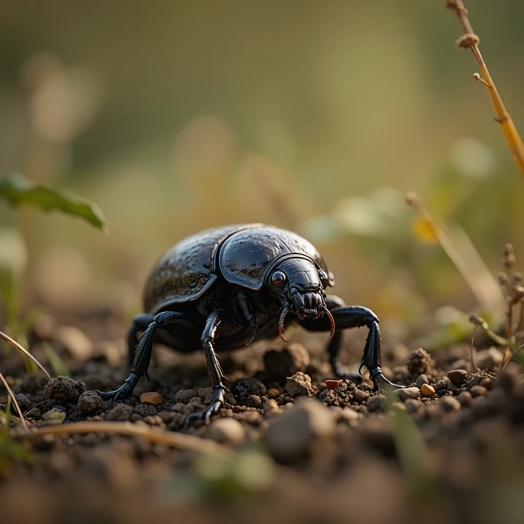 Fotografia de vida selvagem de um besouro em habitat natural de pastagem