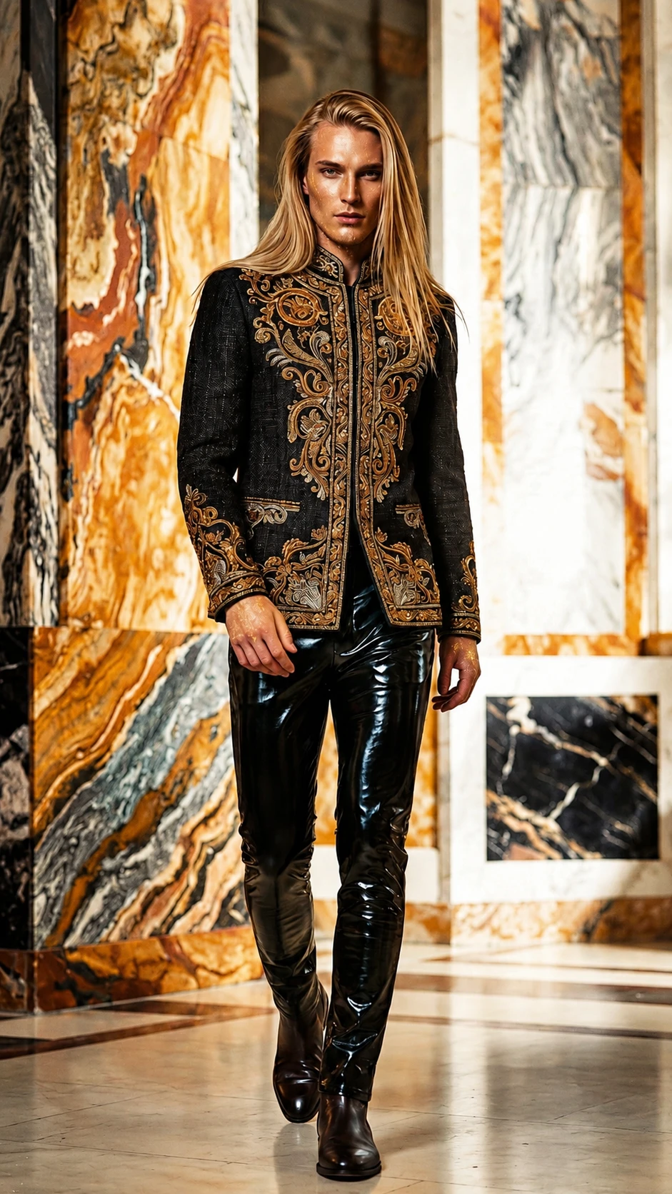 Elegantes blondes Männermodel in mystischem Fashion-Porträt