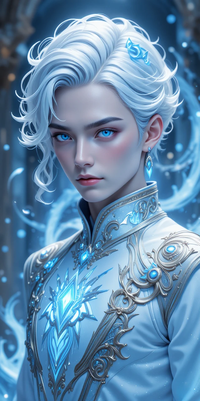Homem de fantasia em anime elegante com aura dimensional brilhante