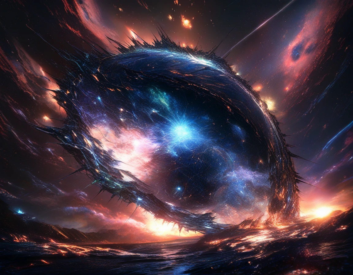 Colossal cosmic monster devouring a shattered planet in space