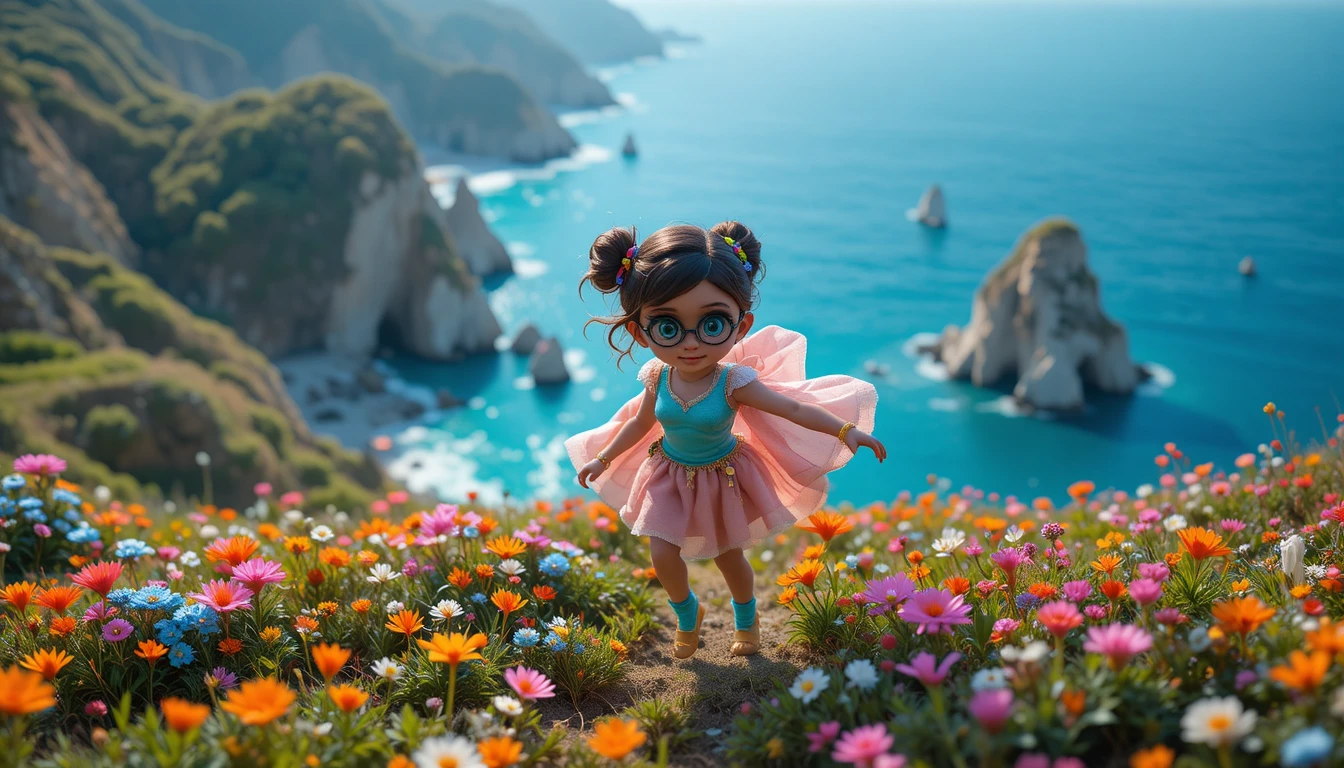 Garota heroína de tecnologia 3D fofa em um mundo de fantasia divertido
