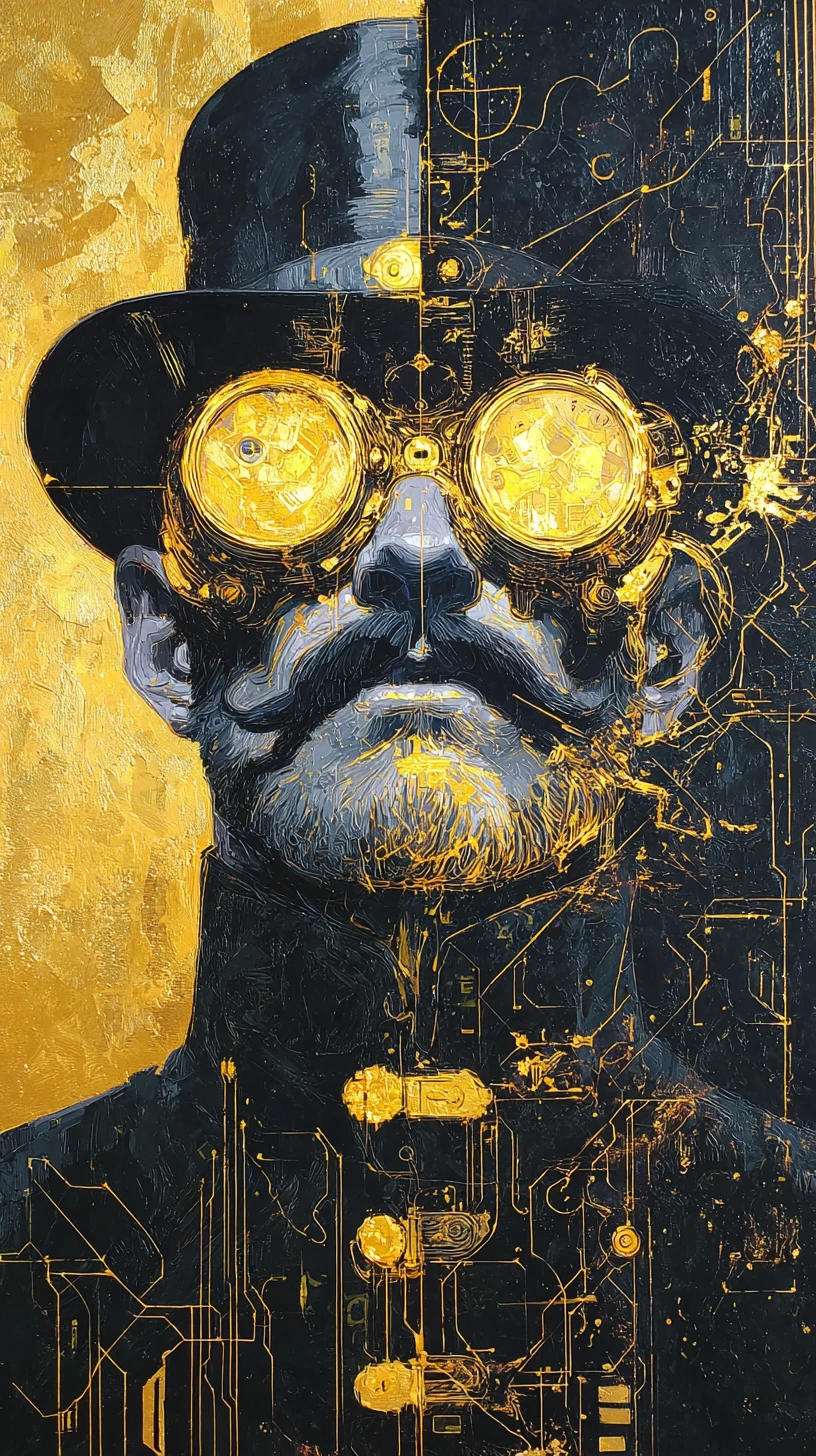 Retrato de Hombre Steampunk con Gafas Doradas y Sombrero de Copa Negro