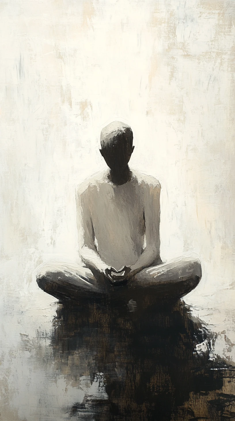 Figura seduta e calma in un ambiente di fine art minimalista