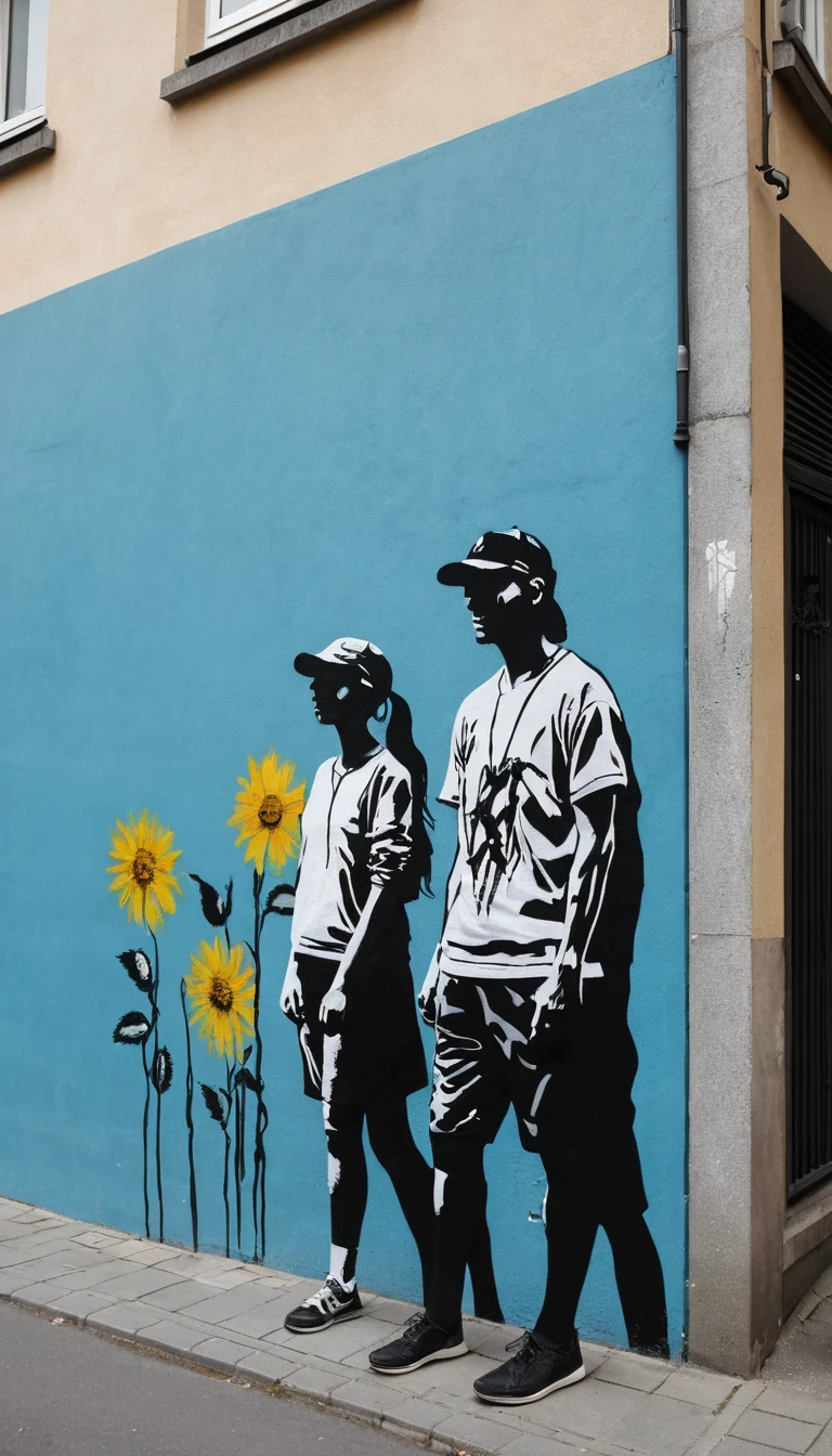 Arte callejero de dos niños enfrentados en tensión