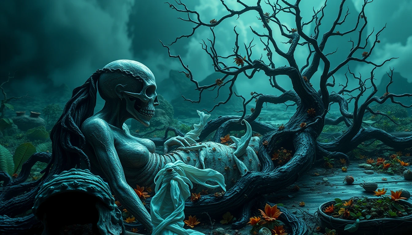Monstro surreal em um vívido cenário onírico venenoso