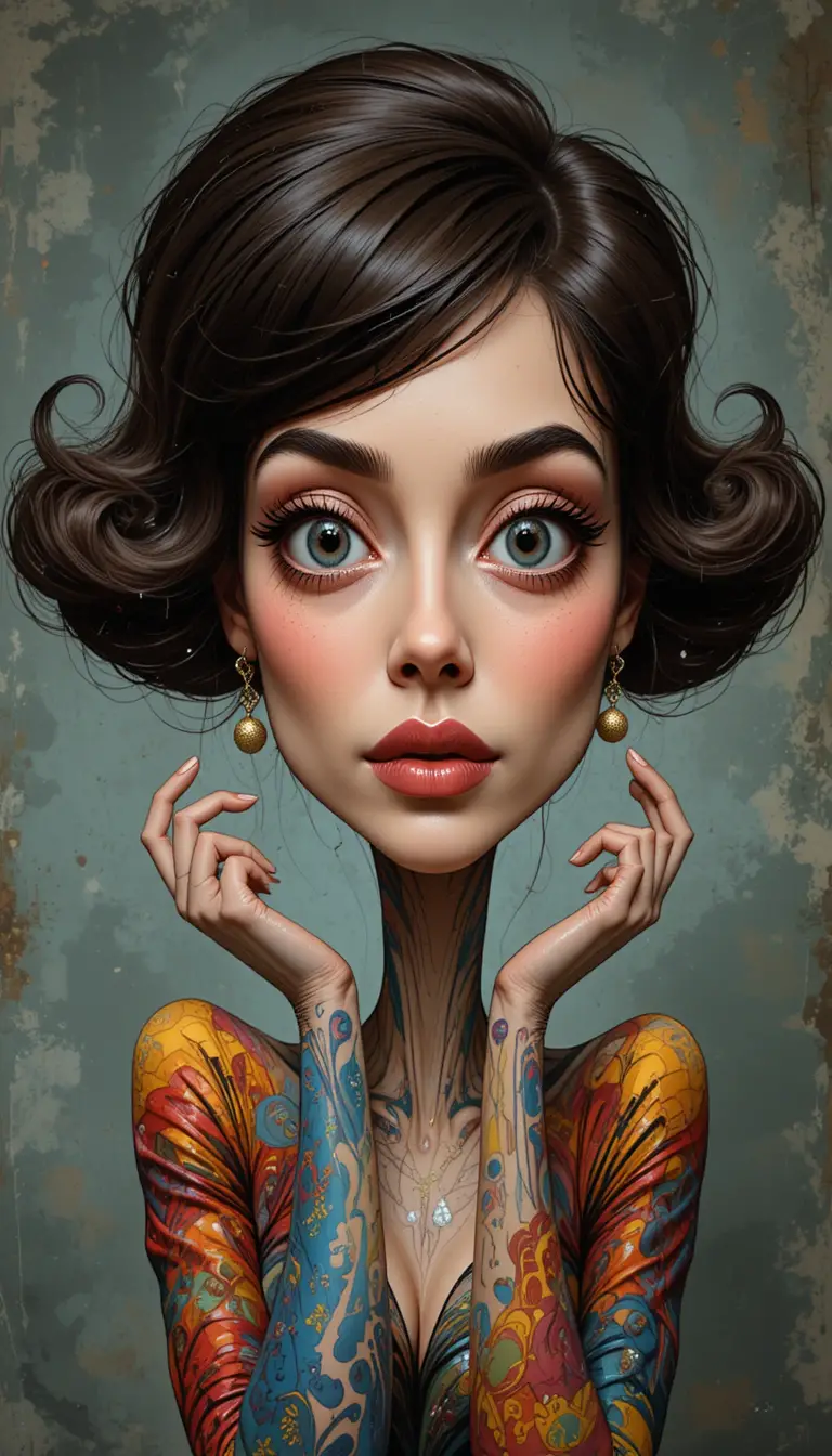 Colorful 3D caricature woman with exaggerated expressive features
