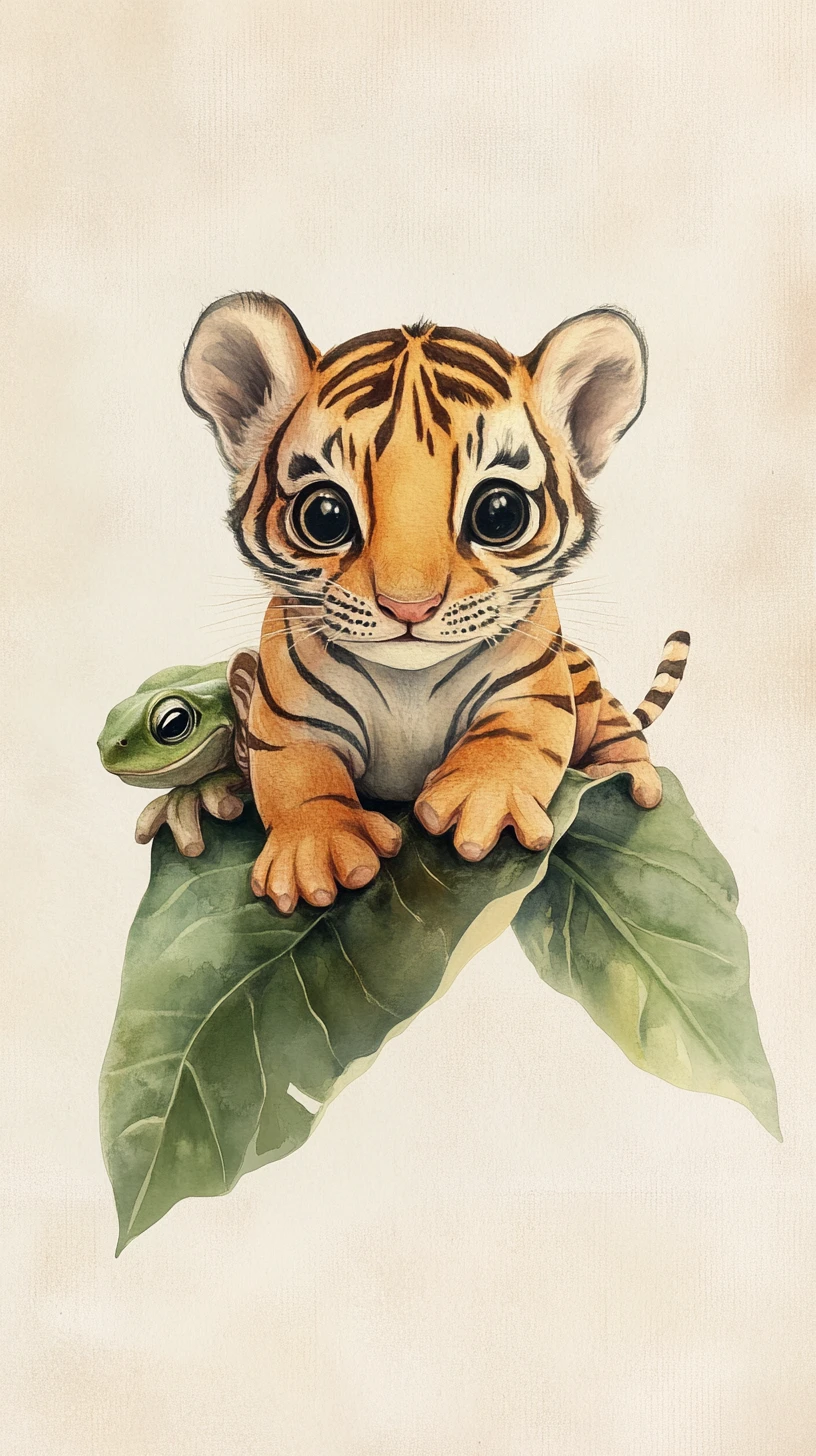 Adorable bébé hybride tigre-grenouille reposant sur une feuille verte