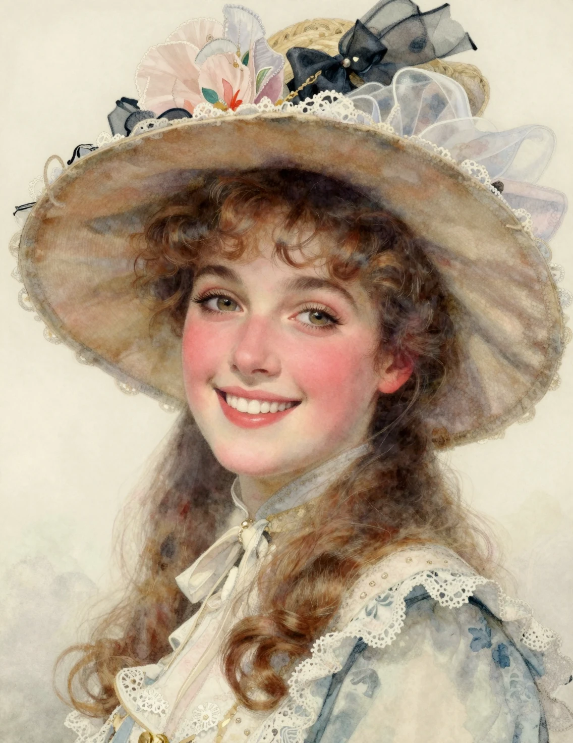 Retrato romântico em close de uma mulher elegante de faces rosadas