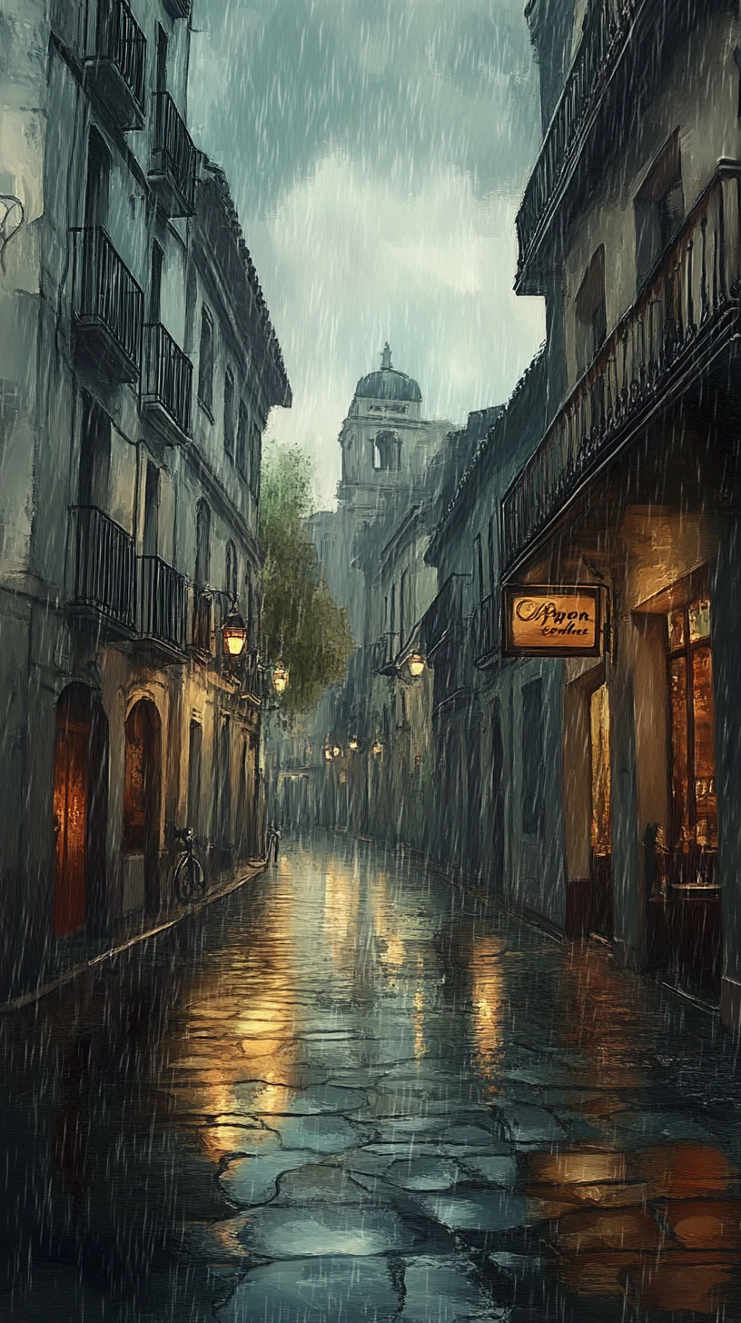 Ours brun marchant dans une rue espagnole sous la pluie