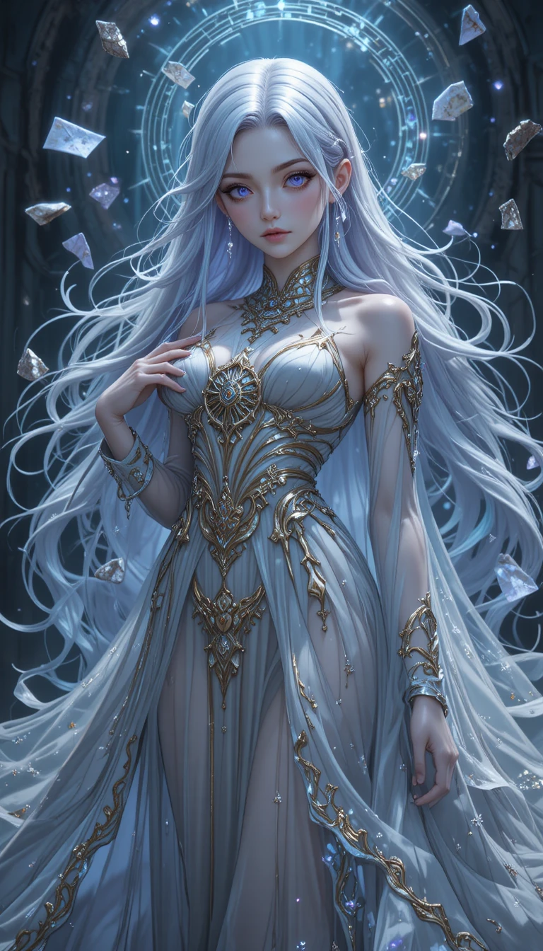 Ethereal anime time mage girl with ghostly aura
