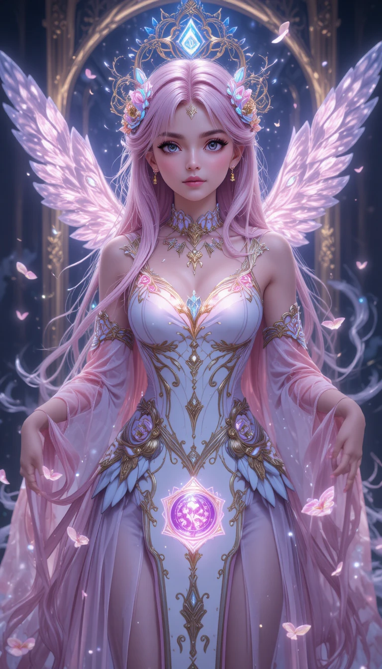 Pink haired anime healer girl with glowing fairy wings