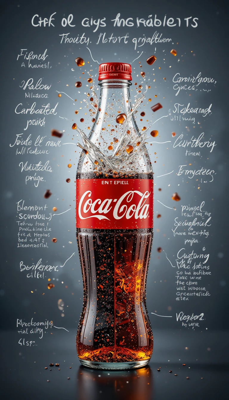 Vertical exploded infographic of Coca Cola drink ingredients