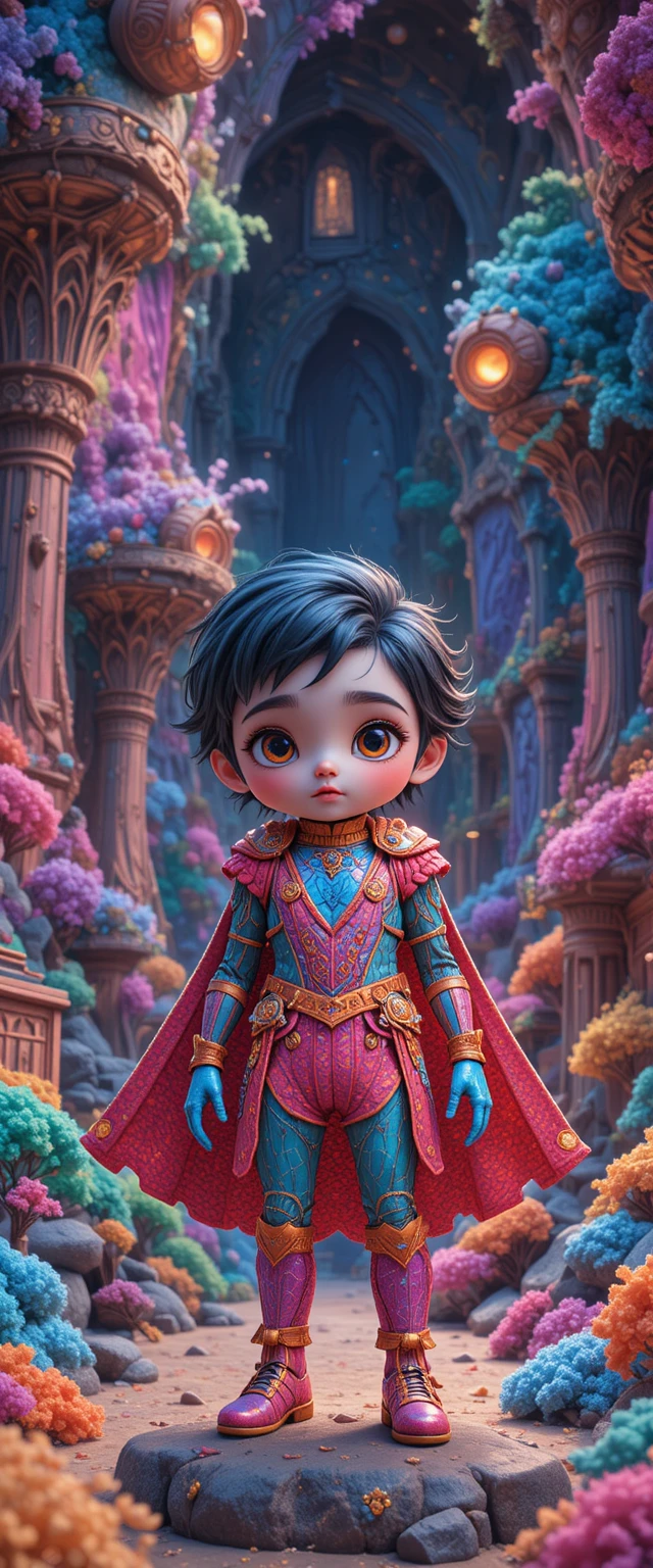 Doce heroína tech em um colorido mundo de fantasia kawaii