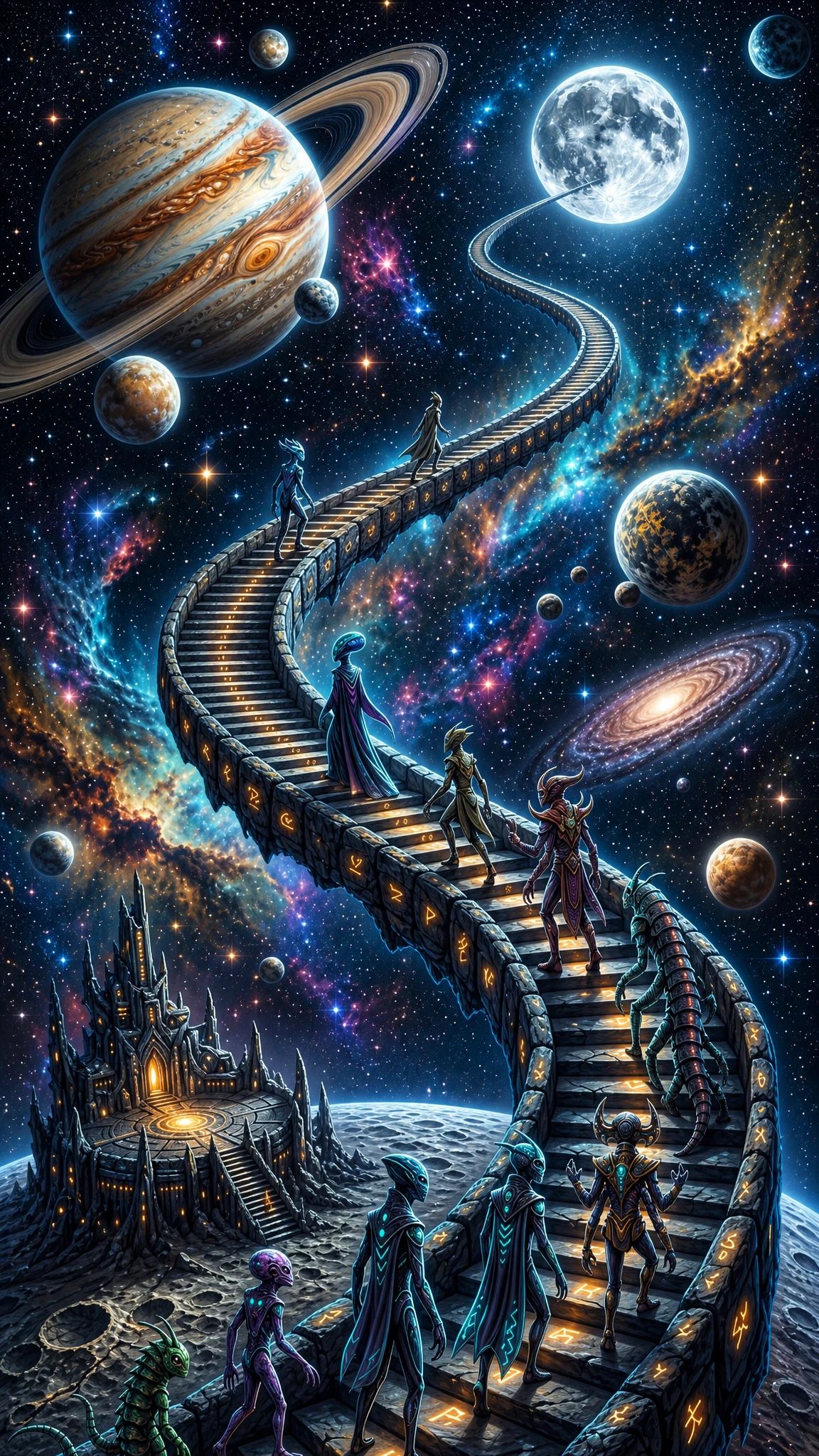 通往遙遠月亮、穿越宇宙的無盡階梯