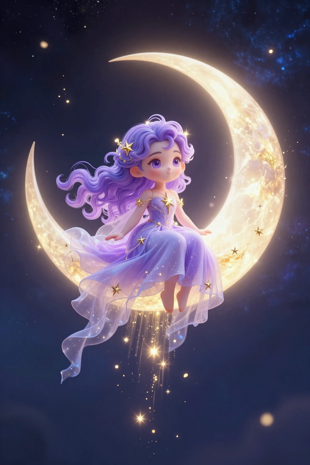 發光新月上的Q版星界小精靈