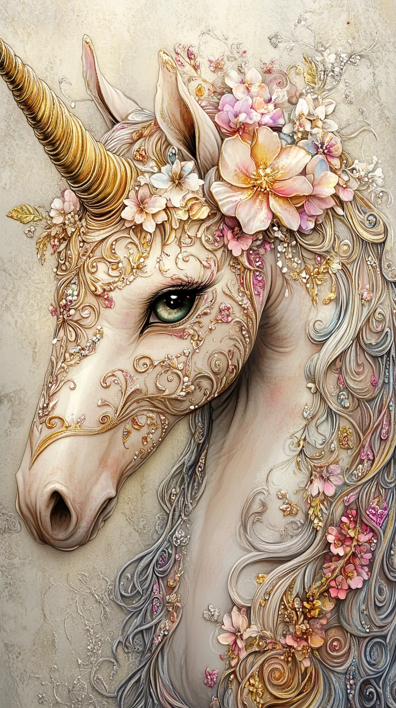 Leuchtendes Einhorn in mittelalterlichen floralen Handschriftenmotiven
