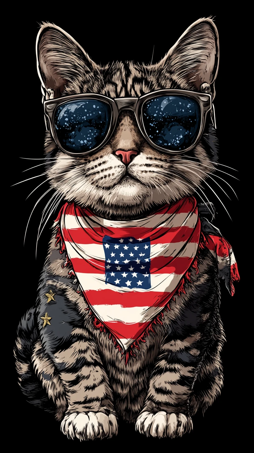 Coole patriotische Katze mit Deutschlandfahne und Hotdog