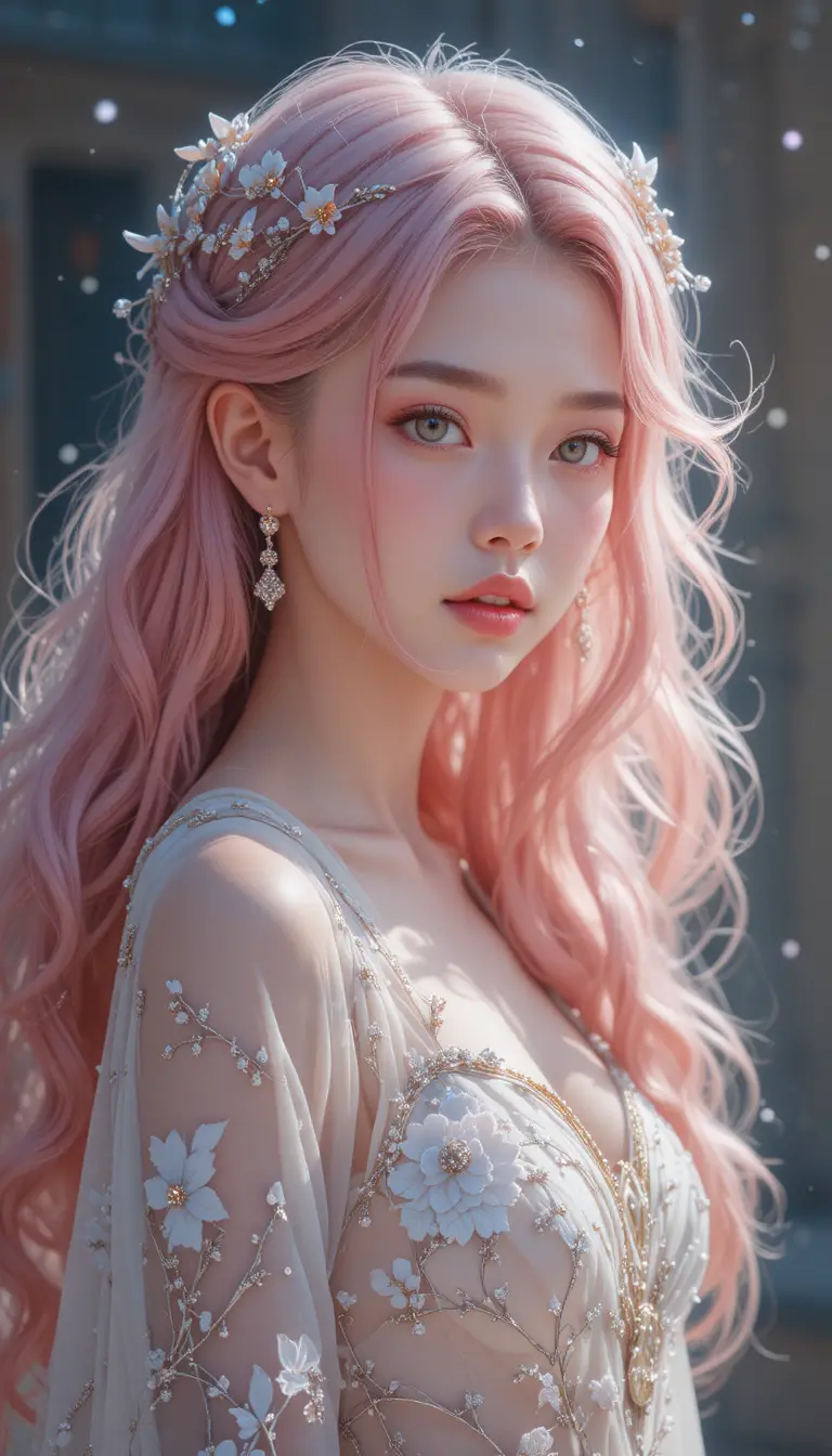 Fata guaritrice dai capelli rosa con ali luminose