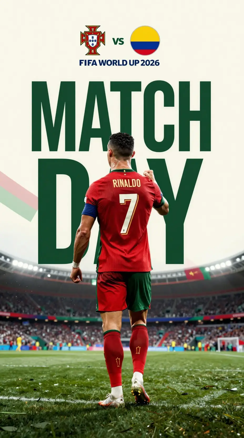 Cristiano Ronaldo match day poster with bold stadium backdrop