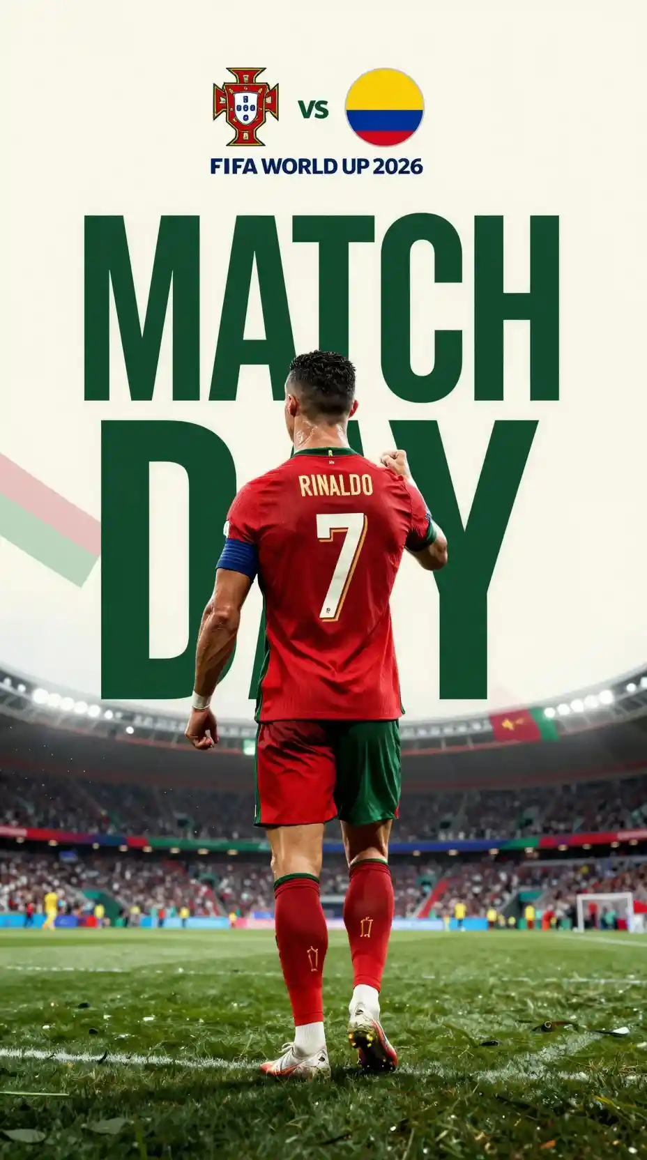 Poster del giorno partita di Cristiano Ronaldo con audace sfondo dello stadio