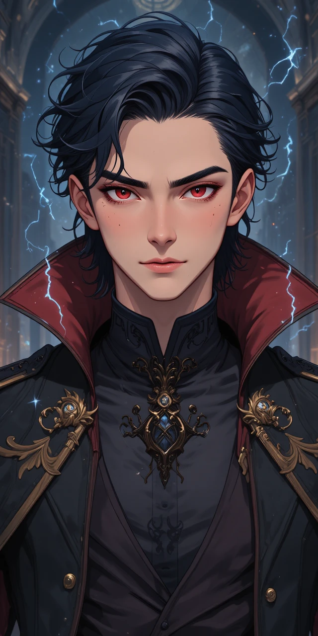 Jovem príncipe demônio sedutor com aura sombria em estilo anime