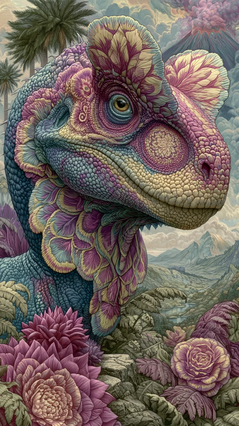 Dilofossauro colorido em uma exuberante paisagem pré-histórica
