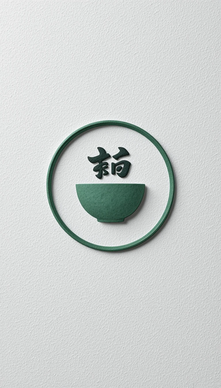 Minimales jadegrünes Tee-Logo auf weißem Reispapier