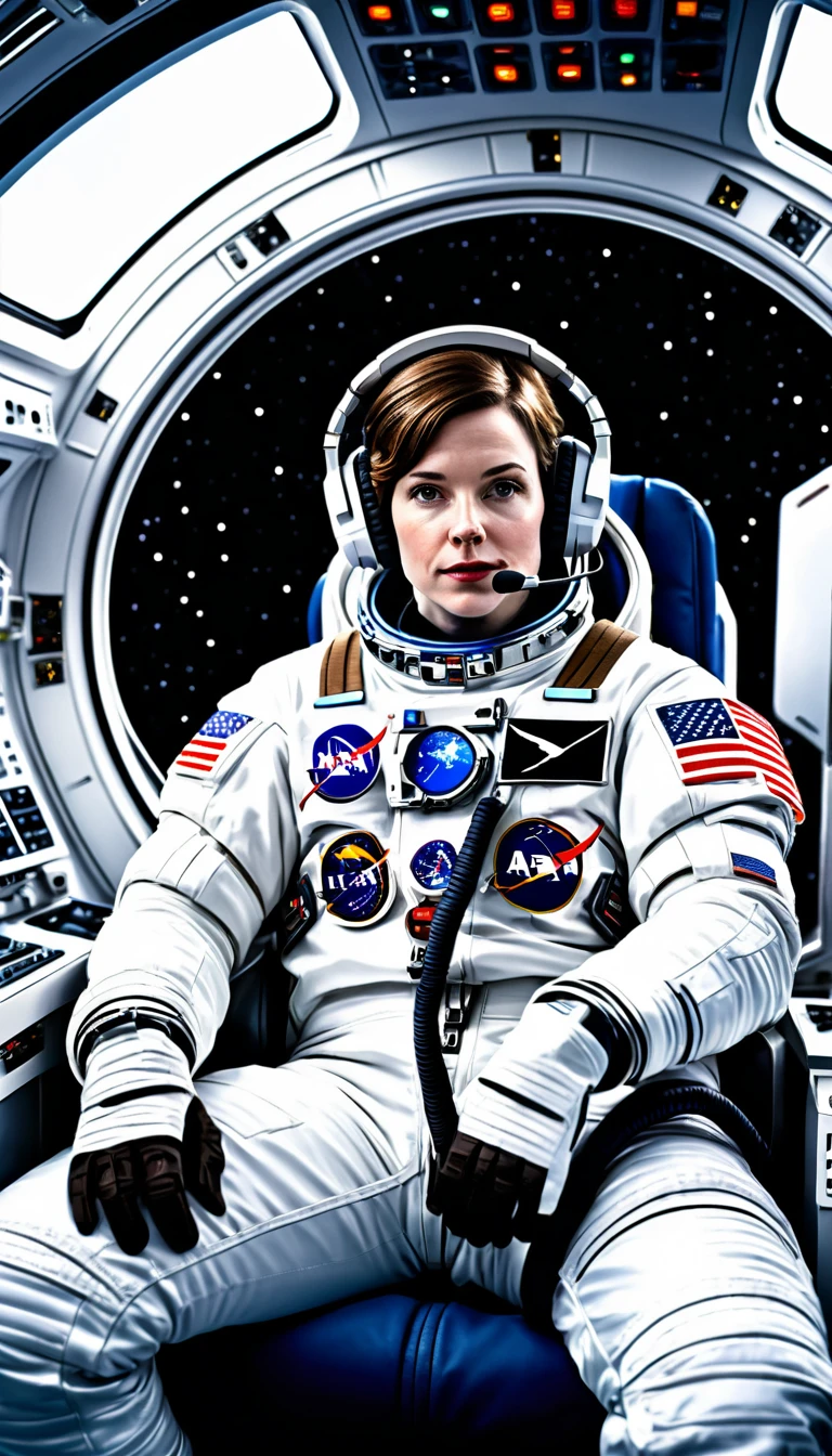 Entspannter Astronaut im Cockpit eines Raumschiffs über der Erde