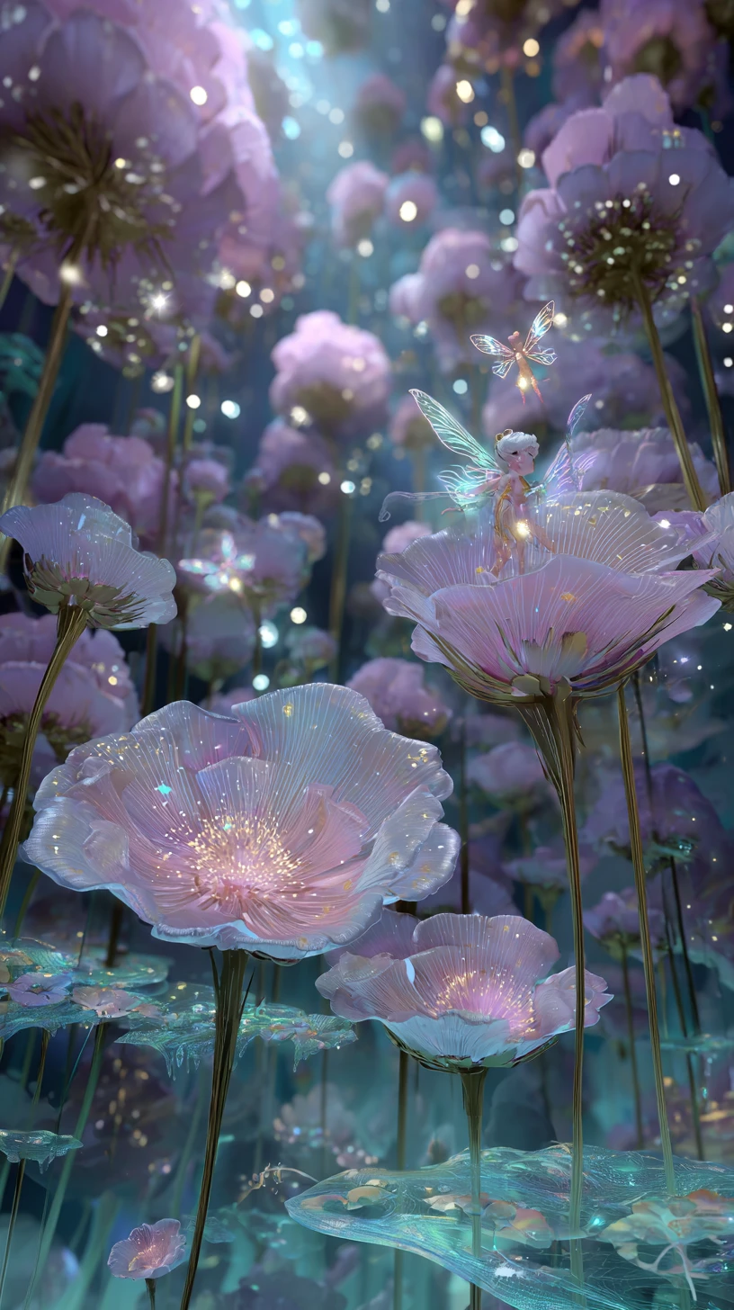 Jardins de fadas flutuantes em um céu crepuscular tranquilo