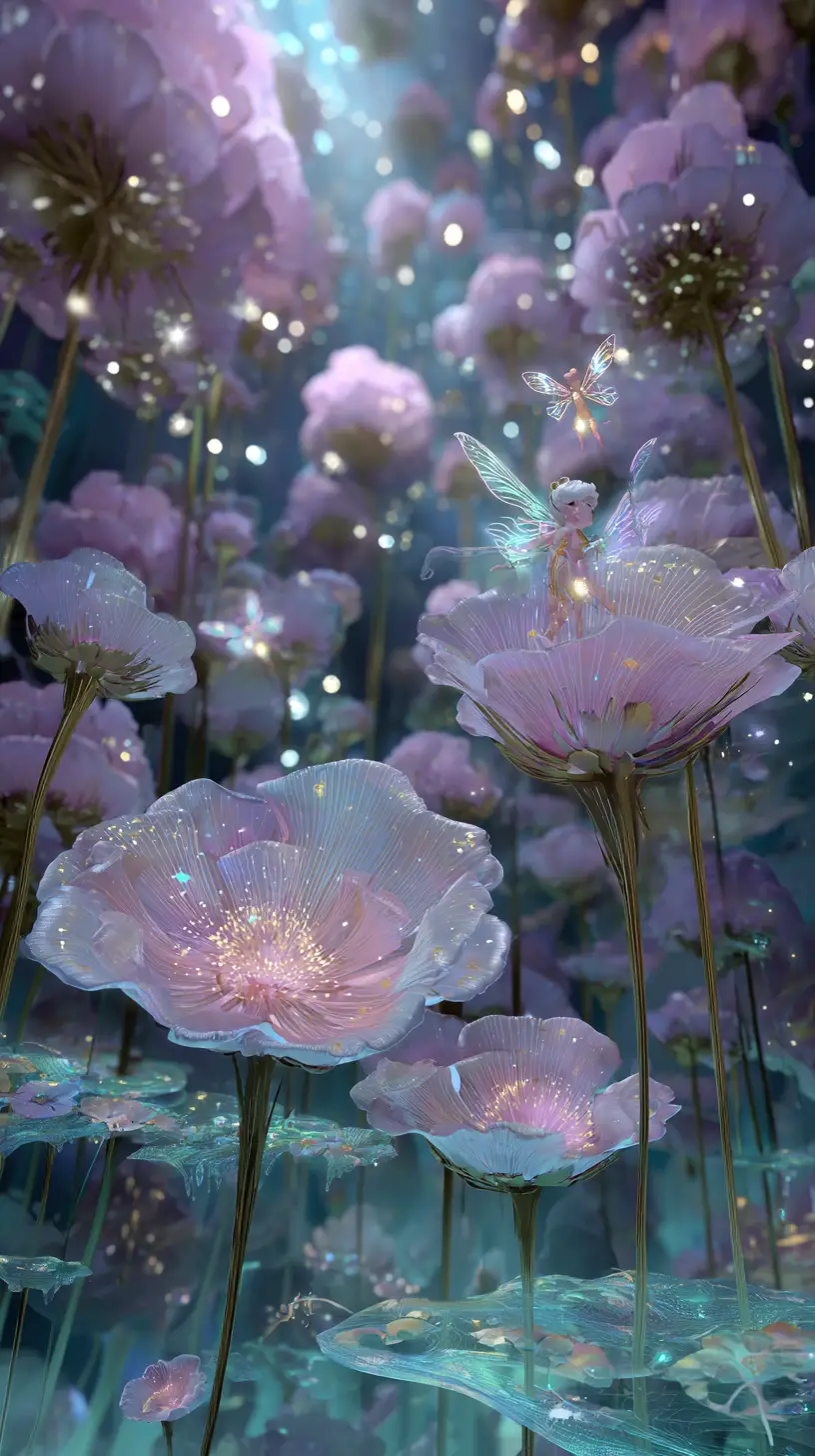 靜謐暮色天空中的漂浮精靈花園