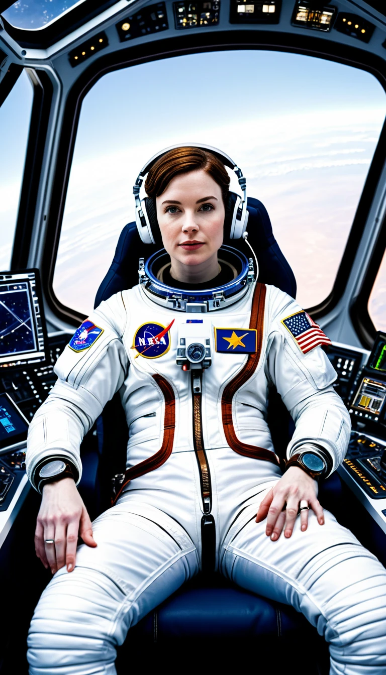 Entspannter Astronaut in einem Hightech-Raumschiffcockpit