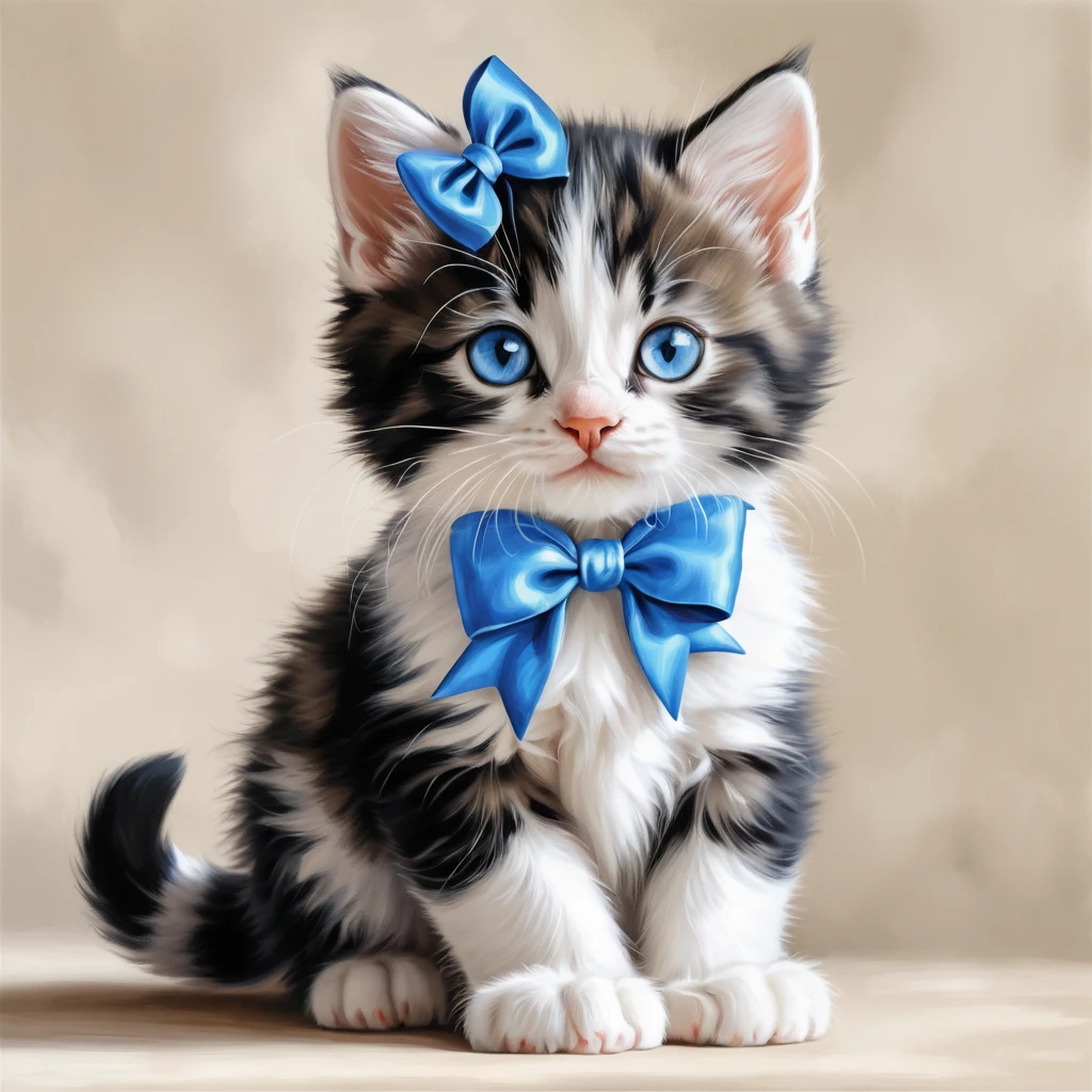 Dolce gattino tigrato con fiocco in stile matite colorate