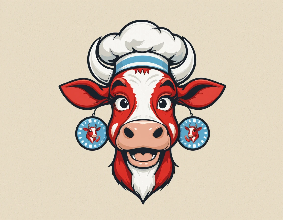 Alegre mascota de vaca chef roja con estilo de logo retro