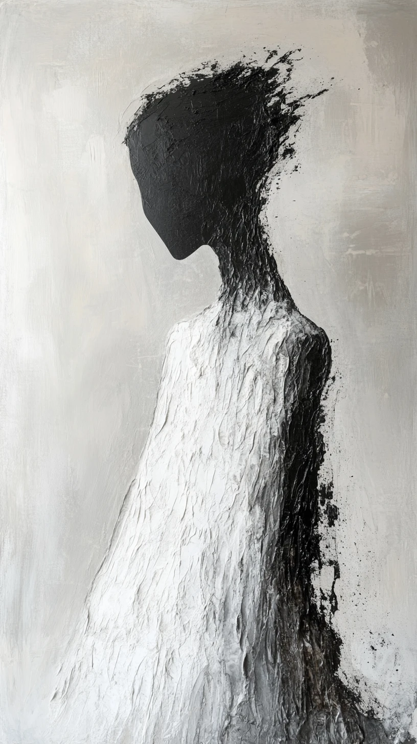 Abstract figure dissolving into motion and open negative space