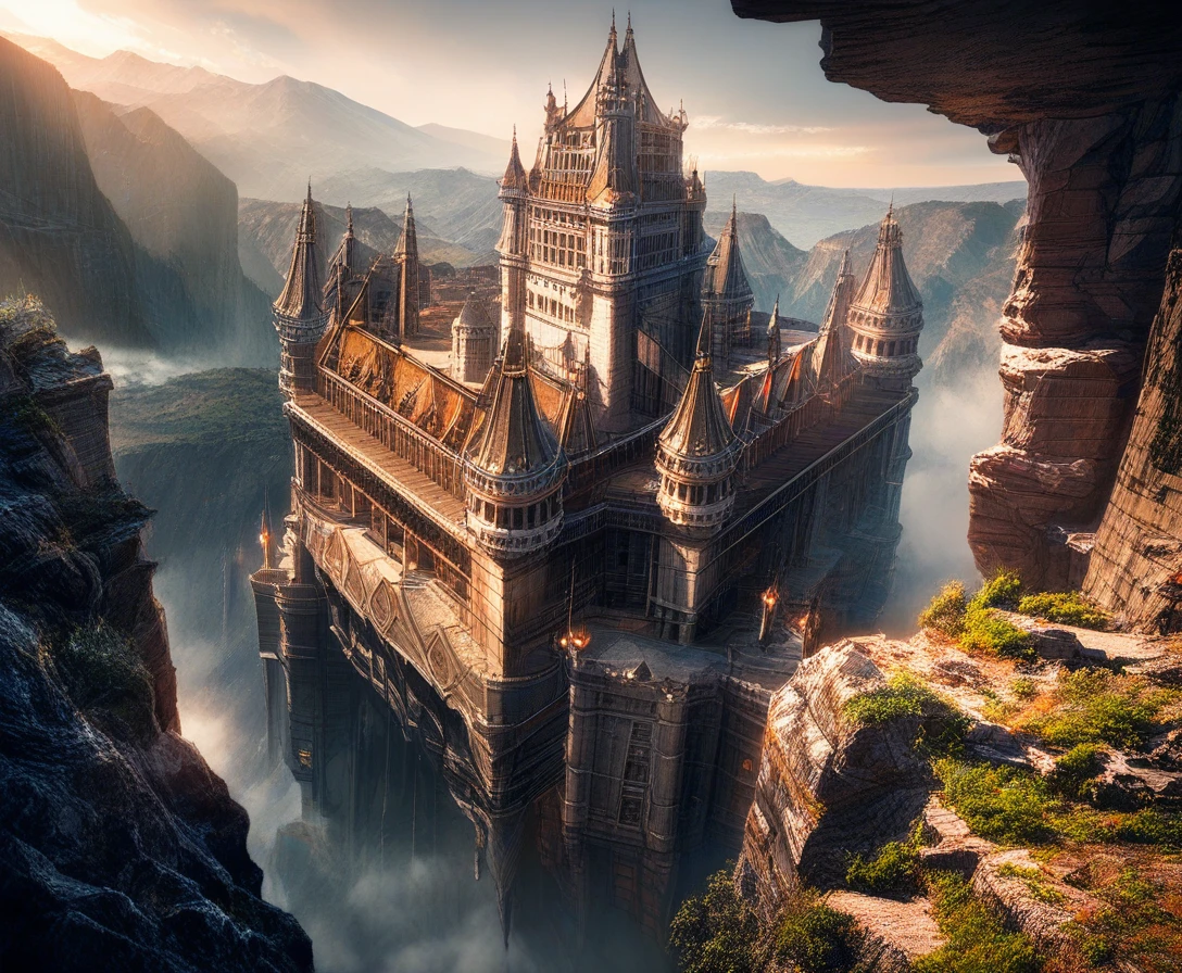 Castelo de pedra medieval na montanha ao nascer do sol
