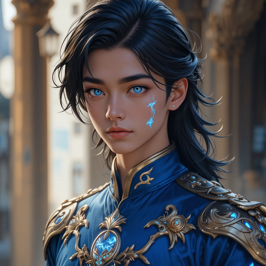 青く光る瞳を持つ若きドラゴン紋のアニメ少年