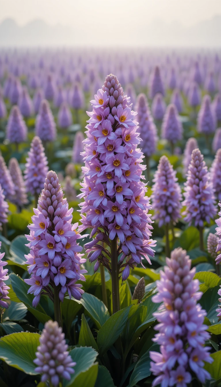 Flores de jacinto-d’água lavanda em um pântano tranquilo