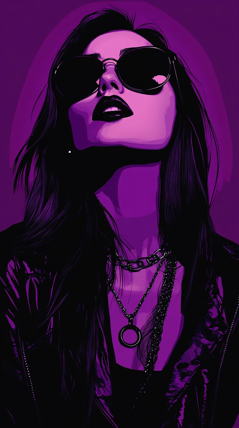 Cool fashion woman in sunglasses on purple vector portrait