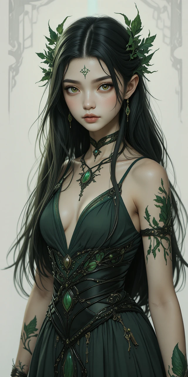 Garoto de anime com aura vegetal sombria em floresta de fantasia
