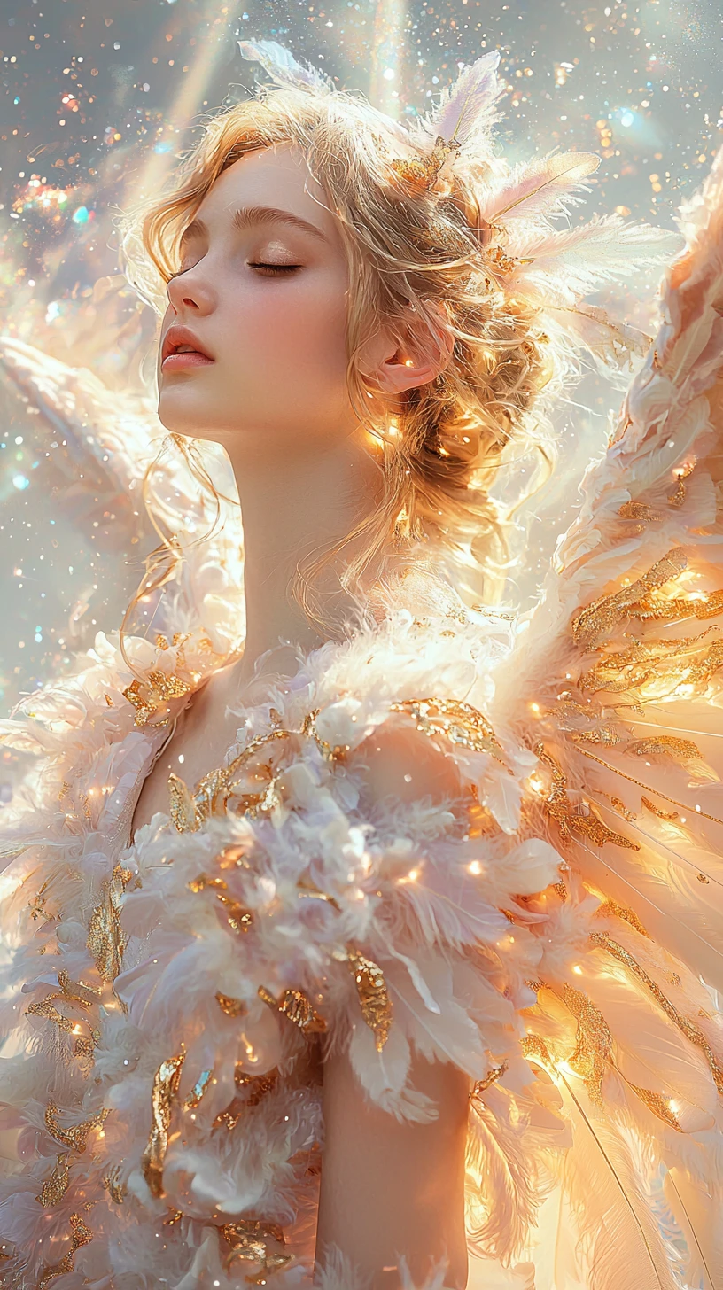 Mulher angelical etérea em luz celestial em tons pastéis