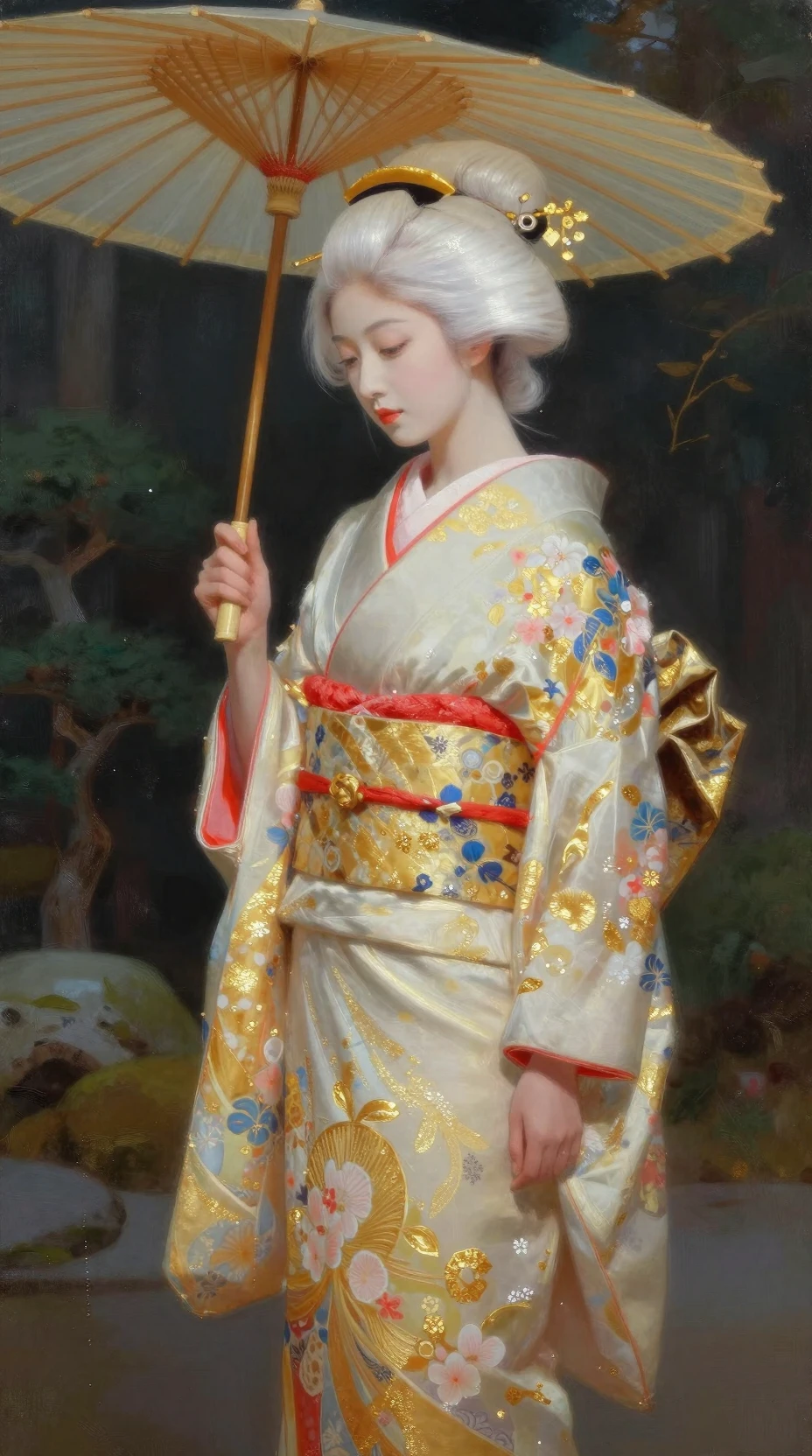 Romantisches Profilporträt einer Japanerin im Kimono