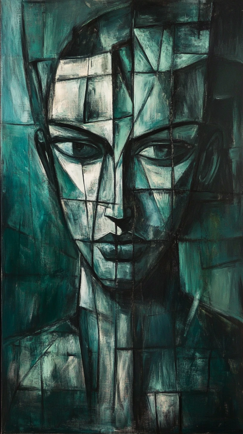 Visage abstrait géométrique composé de formes rigides et répétitives