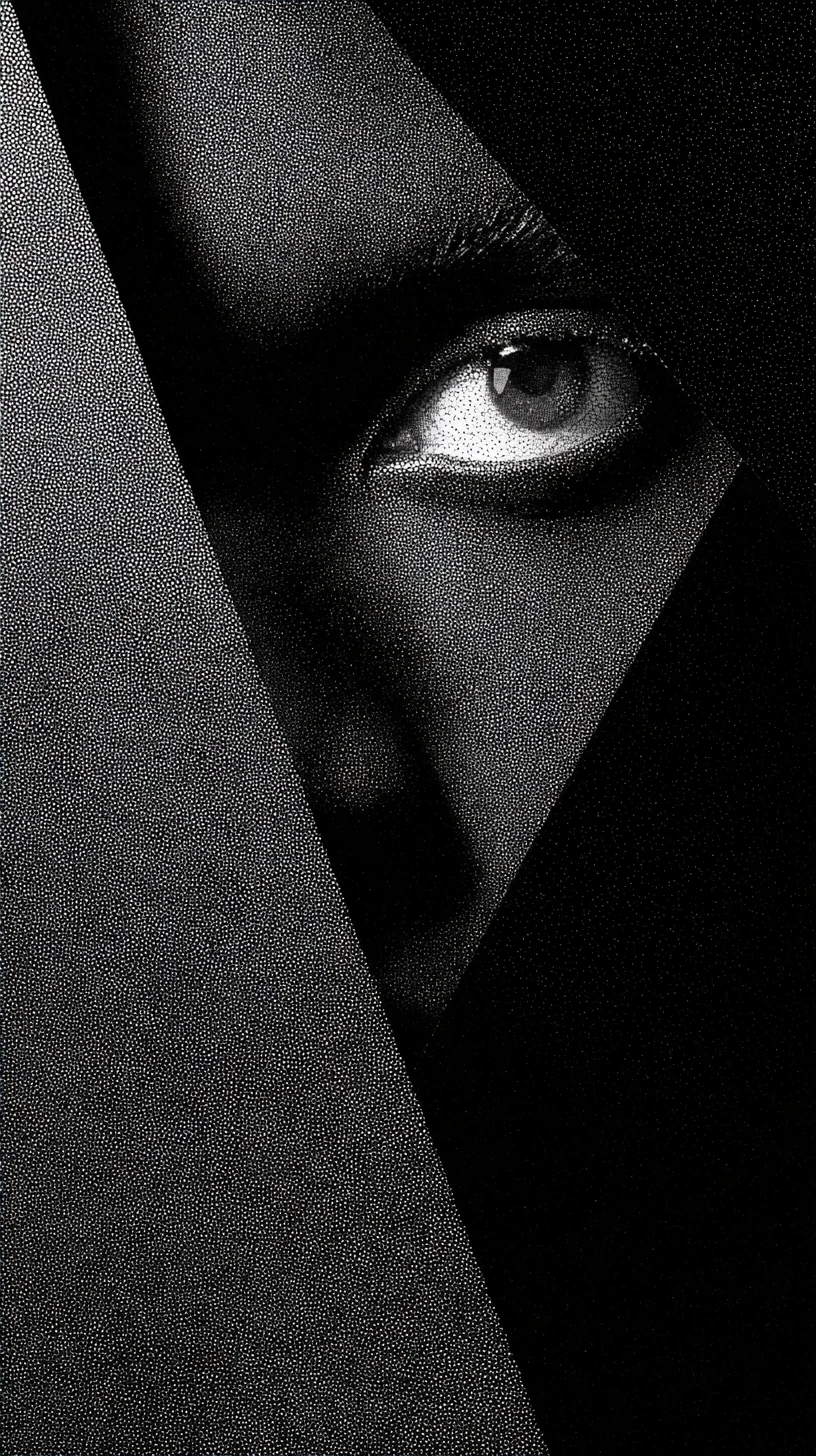 Glowing eyes emerge from vast negative space in darkness