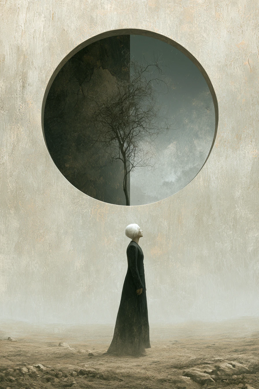 Surreal fine brushed world existing beyond human awareness